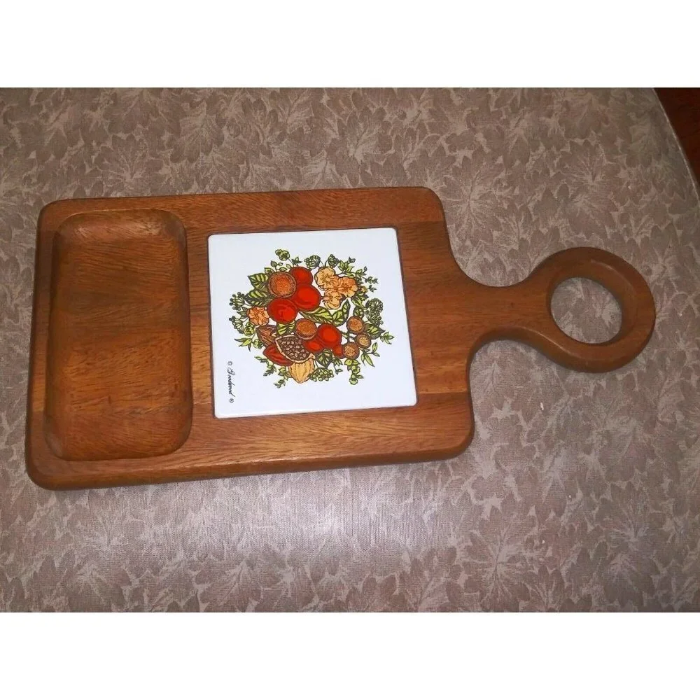 Vintage CheeseBoard Charcuterie 1970s Goodwood Teak Wood CheeseTray Square tile